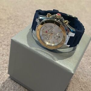 Michele Gold and Silver Women's Watch with Blue Strap